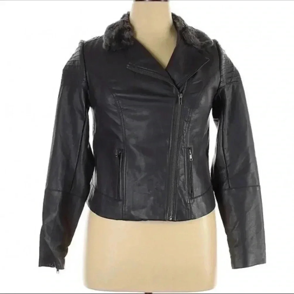Torrid Faux Leather‎ & Fur Corset Lace Up Biker Style Jacket 00 Goth